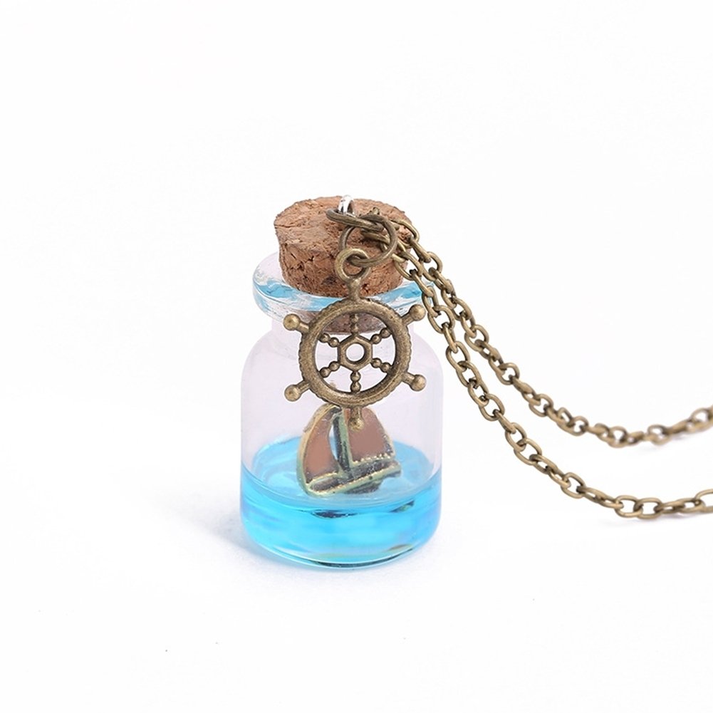 Luminous Night Sailboat Glass Drift Bottle Pendant Women Necklace Jewelry Gift Image 7