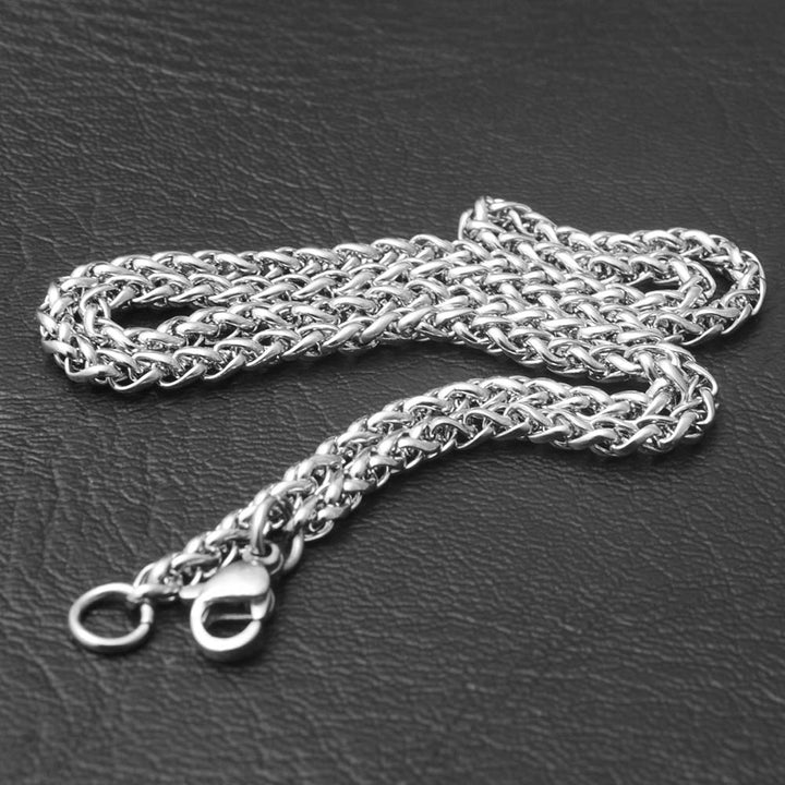 Men Braided Wheat Shape Stainless Steel Chain Necklace DIY Jewelry Accessory Image 6