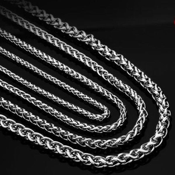 Men Braided Wheat Shape Stainless Steel Chain Necklace DIY Jewelry Accessory Image 7