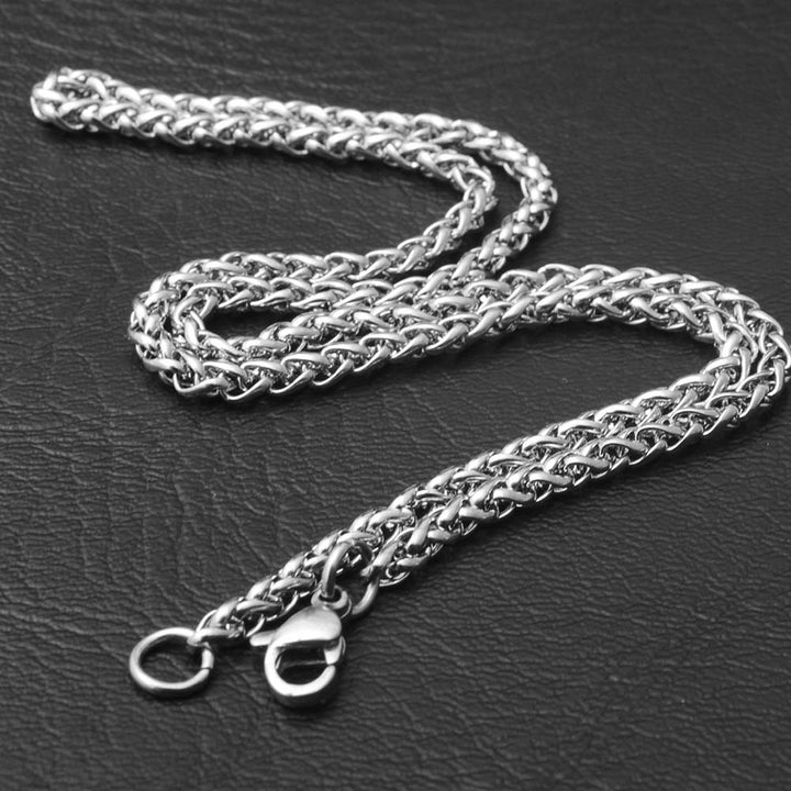 Men Braided Wheat Shape Stainless Steel Chain Necklace DIY Jewelry Accessory Image 8