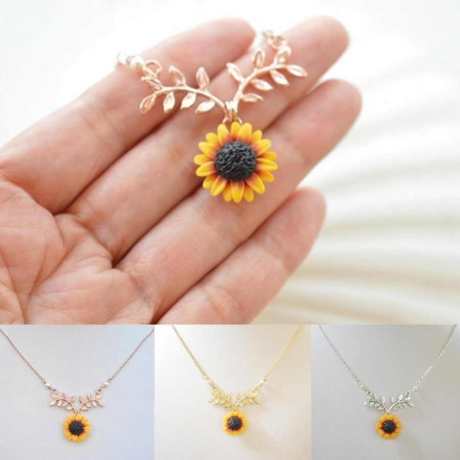 Fashion Women Faux Pearl Sunflower Leaf Branch Twig Pendant Necklace Jewelry Image 1