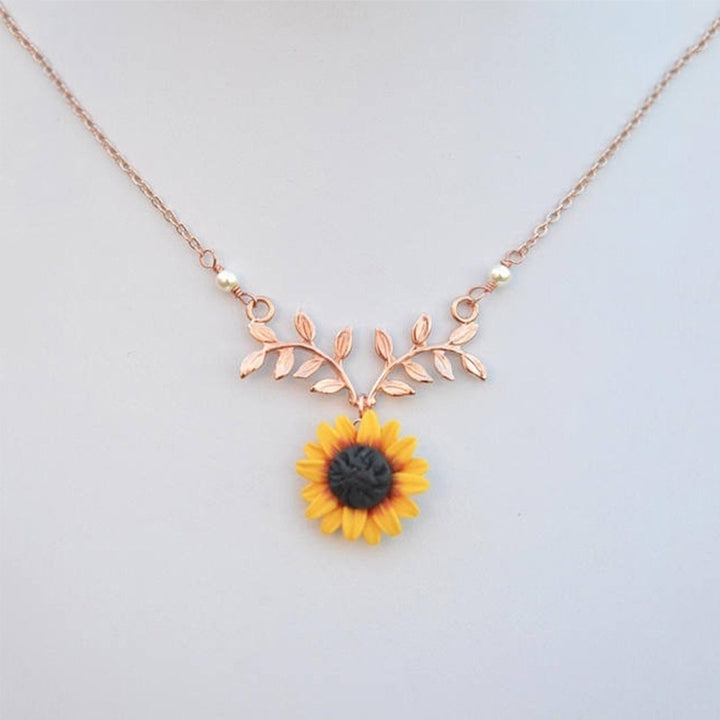 Fashion Women Faux Pearl Sunflower Leaf Branch Twig Pendant Necklace Jewelry Image 7