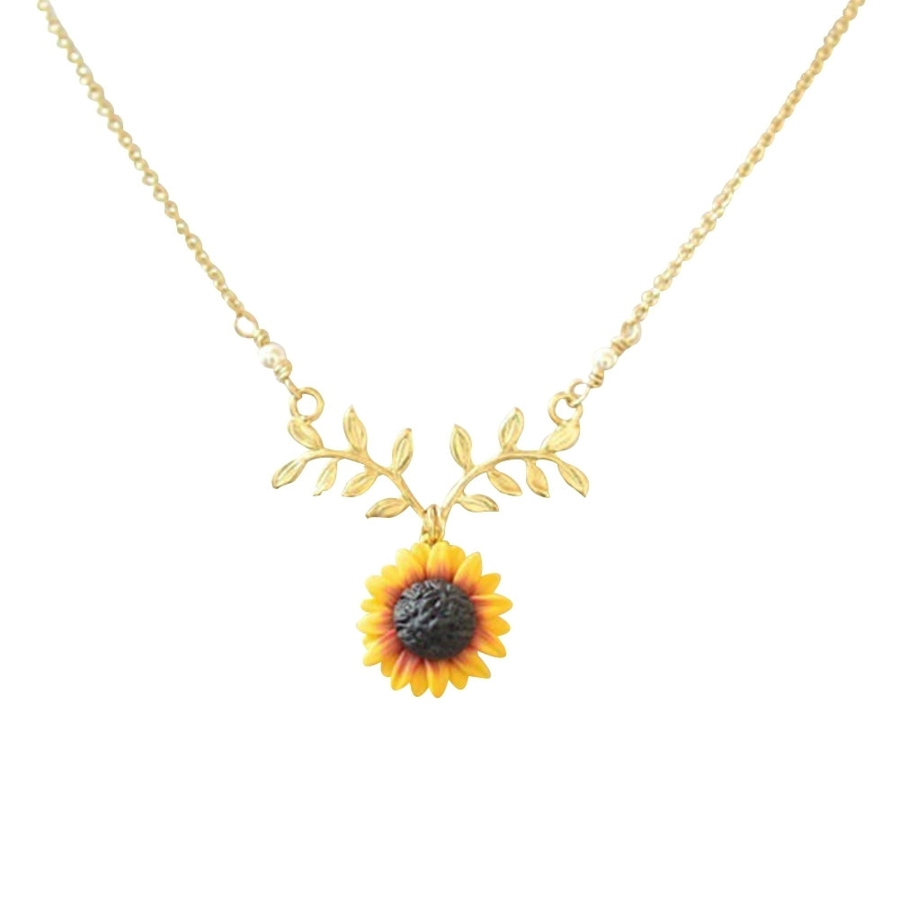 Fashion Women Faux Pearl Sunflower Leaf Branch Twig Pendant Necklace Jewelry Image 8