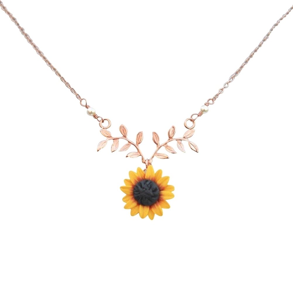 Fashion Women Faux Pearl Sunflower Leaf Branch Twig Pendant Necklace Jewelry Image 1