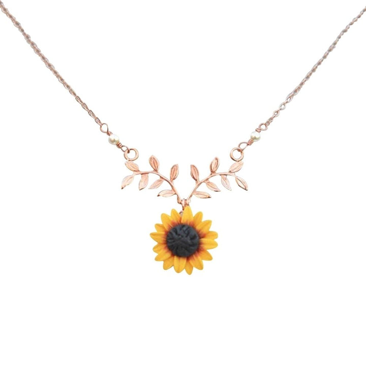 Fashion Women Faux Pearl Sunflower Leaf Branch Twig Pendant Necklace Jewelry Image 1