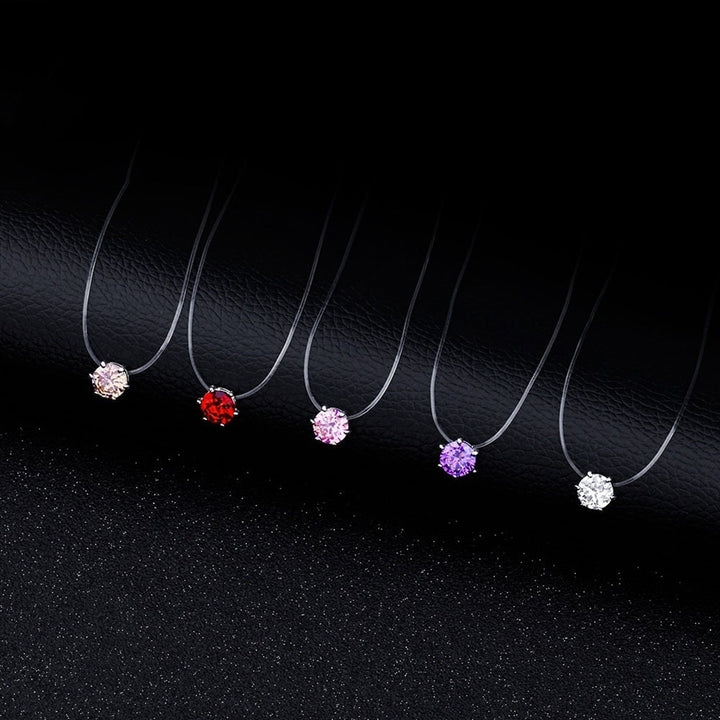Women Round Cubic Zirconia Pendant Necklace Invisible Fishing Line Chain Jewelry Image 10