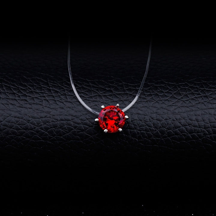 Women Round Cubic Zirconia Pendant Necklace Invisible Fishing Line Chain Jewelry Image 11
