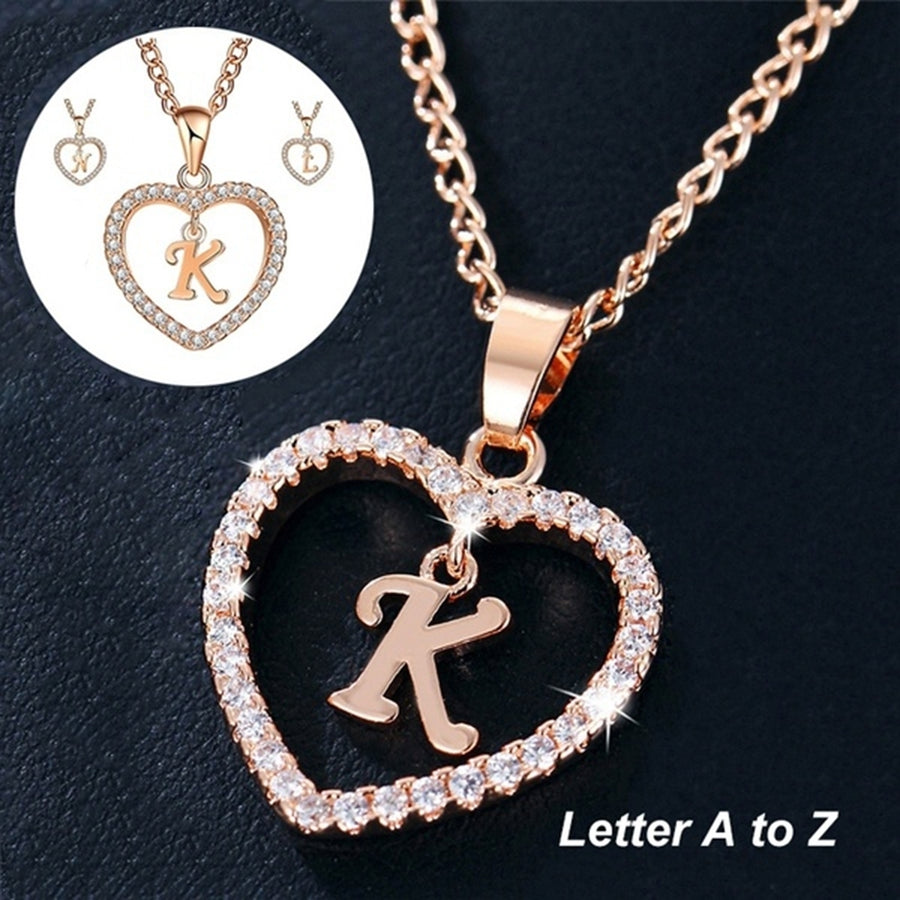 26 Letters Alphabet A To Z Initial Cubic Zirconia Heart Pendant Women Necklace Image 1