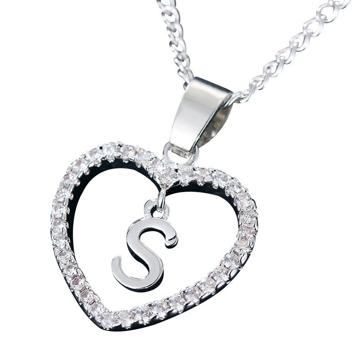 26 Letters Alphabet A To Z Initial Cubic Zirconia Heart Pendant Women Necklace Image 2