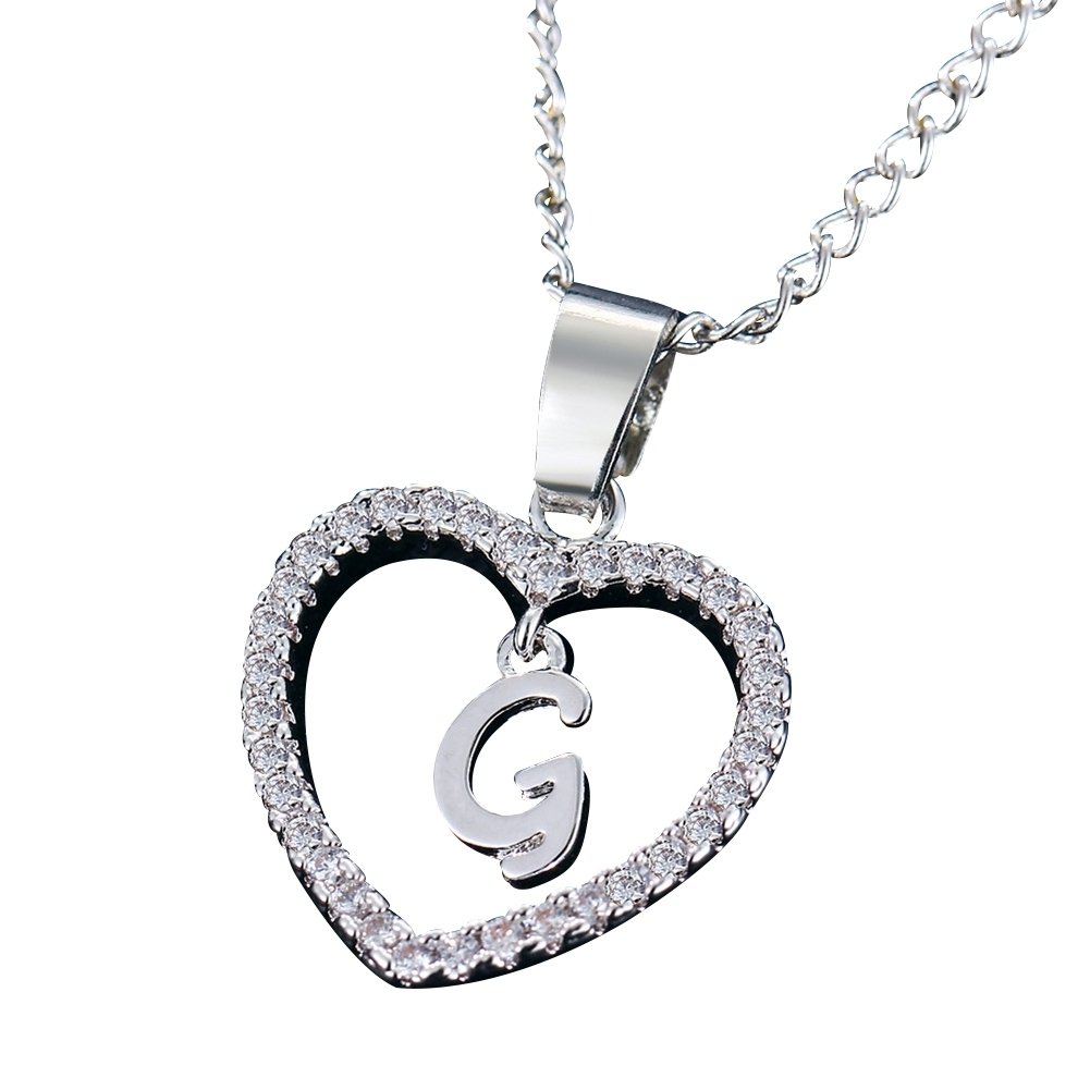 26 Letters Alphabet A To Z Initial Cubic Zirconia Heart Pendant Women Necklace Image 1