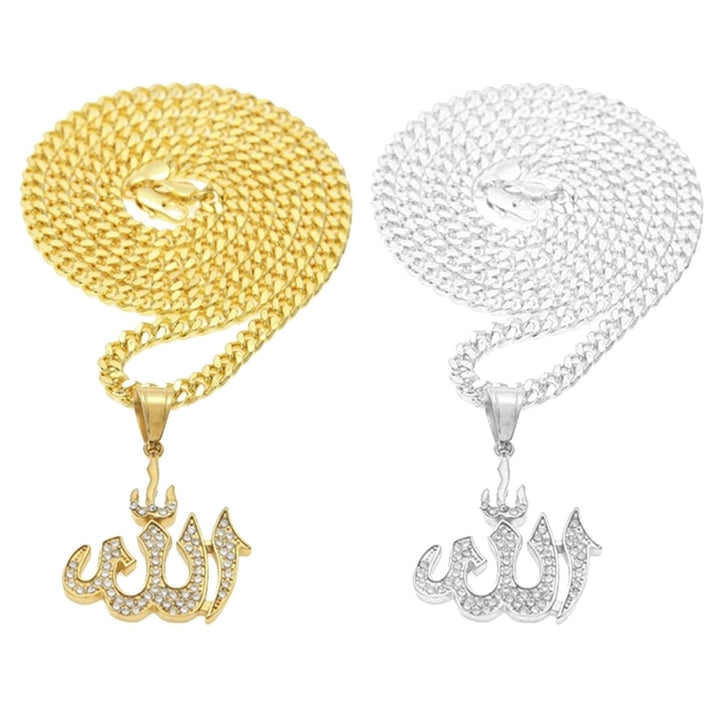 Allah Symbol Rhinestone Inlaid Pendant Muslim Islamic Necklace Religious Jewelry Image 1