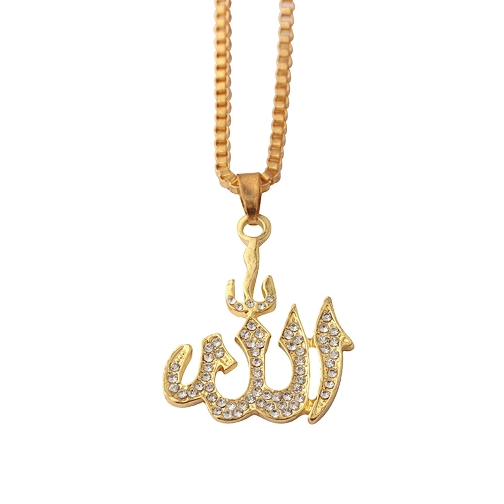 Allah Symbol Rhinestone Inlaid Pendant Muslim Islamic Necklace Religious Jewelry Image 4