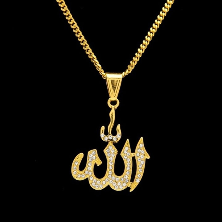 Allah Symbol Rhinestone Inlaid Pendant Muslim Islamic Necklace Religious Jewelry Image 6