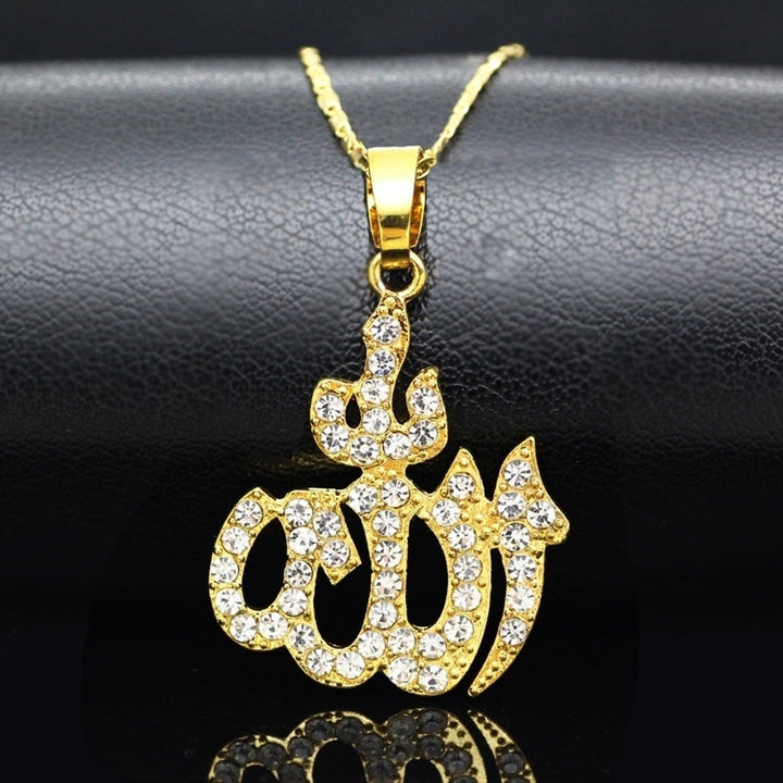 Allah Symbol Rhinestone Inlaid Pendant Muslim Islamic Necklace Religious Jewelry Image 7