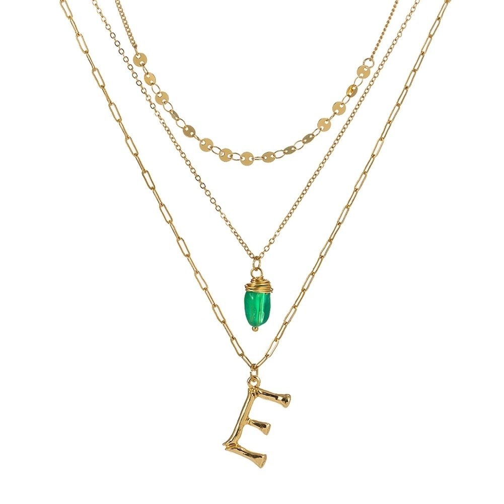 Fashion 26 Letters Natural Stone Charm Multi Layer Chain Necklace Women Jewelry Image 1