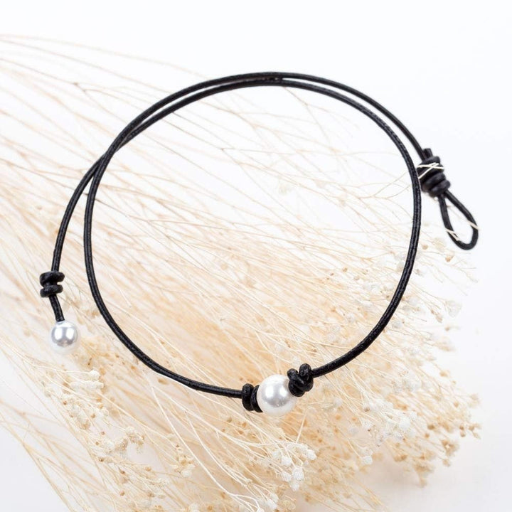 Simple Faux Pearl Charm Leather Rope Necklace Women Summer Party jewelry Gift Image 2