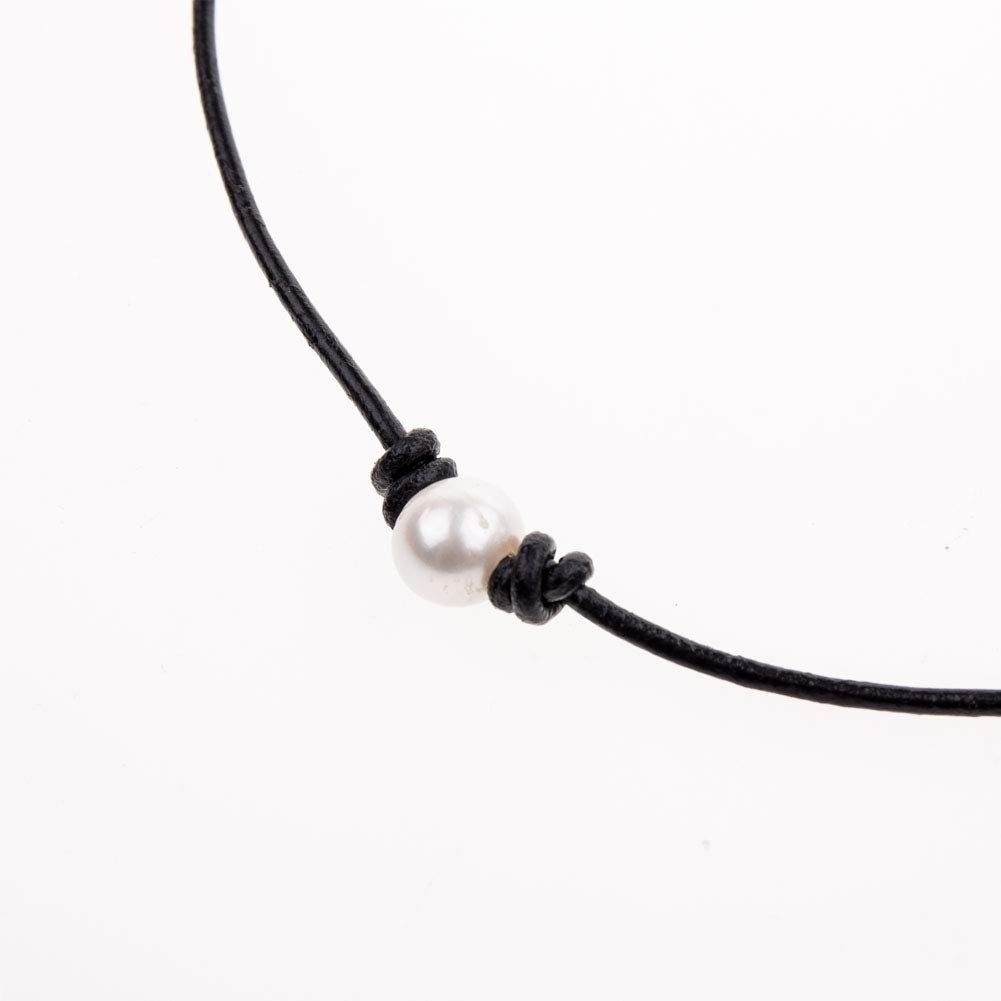 Simple Faux Pearl Charm Leather Rope Necklace Women Summer Party jewelry Gift Image 4