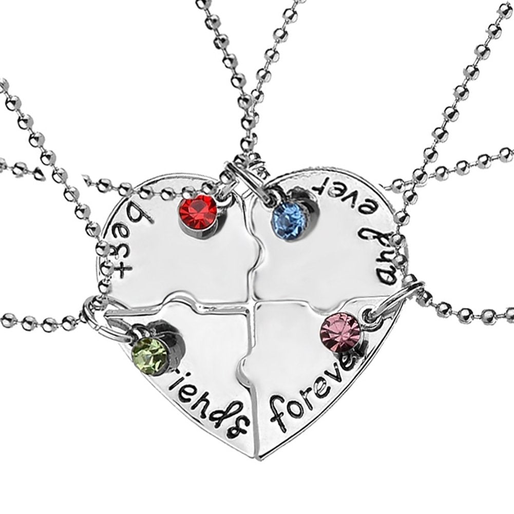 4Pcs Best Friends Heart Matching Rhinestone Pendant Necklace Women Jewelry Image 1