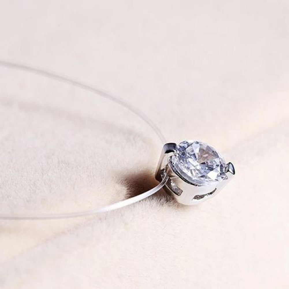 Women Fashion Shiny Rhinestone Pendant Transparent Fishing Line Chain Necklace Image 7