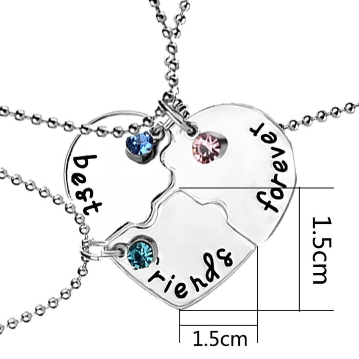 3Pcs Women Best Friends Rhinestone Heart Matching Pendant Necklace Jewelry Image 8