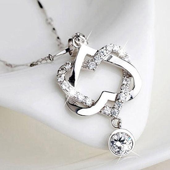 Women Fashion Double Hollow Love Heart Pendant Necklace Chain Choker Jewelry Image 1