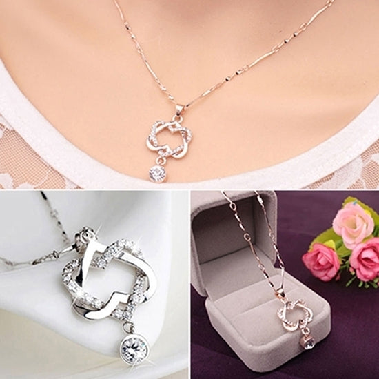 Women Fashion Double Hollow Love Heart Pendant Necklace Chain Choker Jewelry Image 2