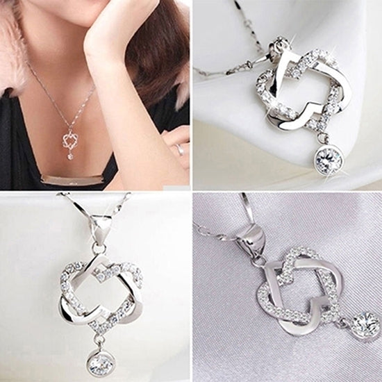 Women Fashion Double Hollow Love Heart Pendant Necklace Chain Choker Jewelry Image 3