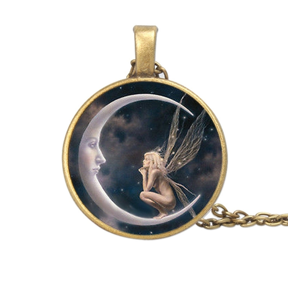 Fashion Women Angel on Moon Art Photo Round Cabochon Glass Charm Chain Necklace Image 4