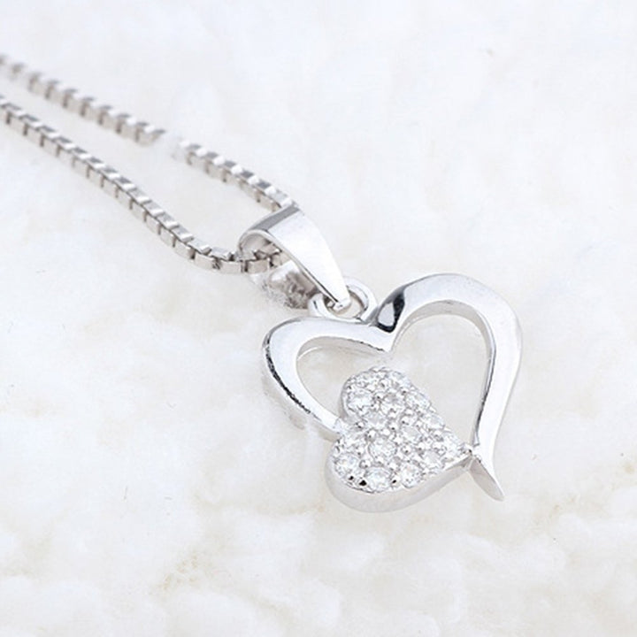 Women Two Love Heart Pendant Rhinestone Silver Plated Clavicle Chain Necklace Image 8