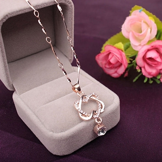 Women Fashion Double Hollow Love Heart Pendant Necklace Chain Choker Jewelry Image 4