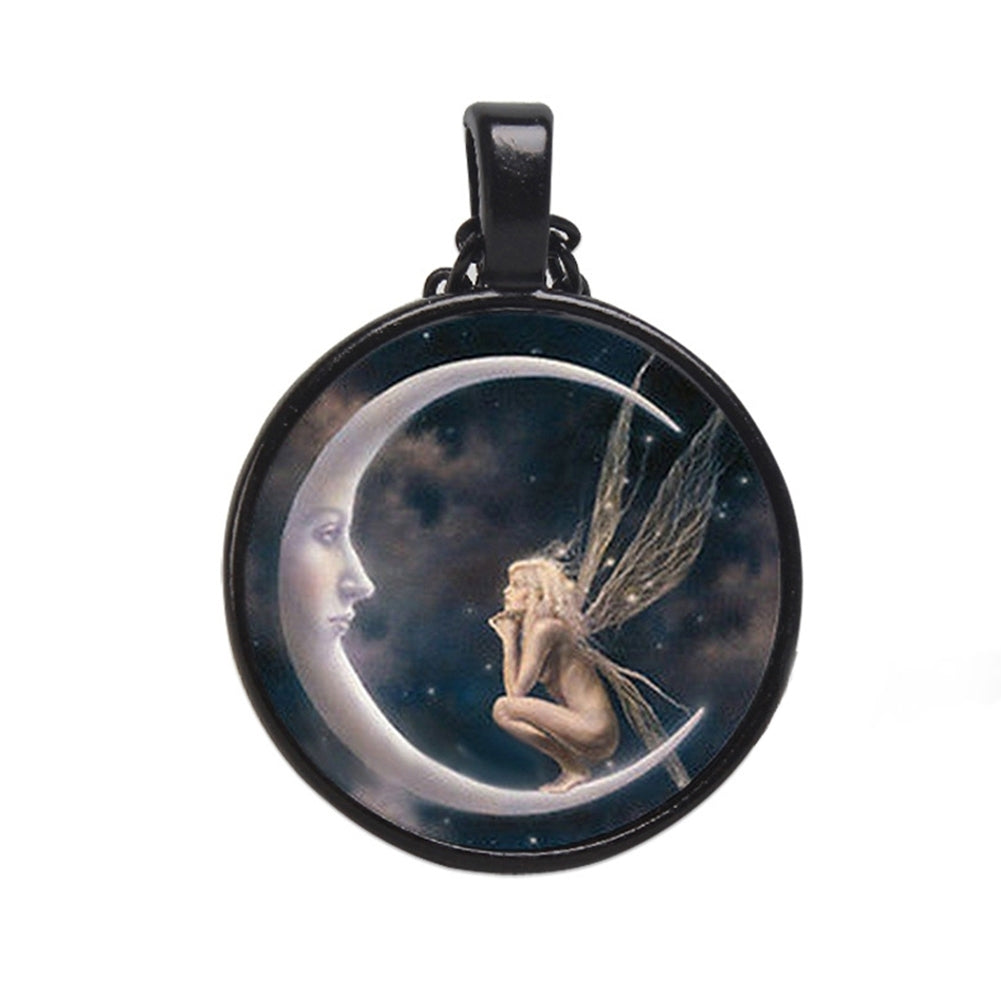 Fashion Women Angel on Moon Art Photo Round Cabochon Glass Charm Chain Necklace Image 8