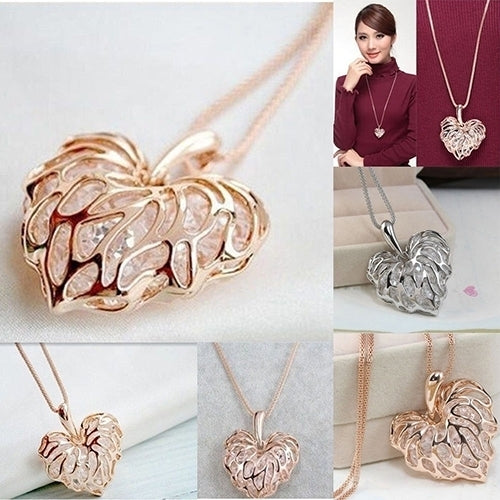 Women Fashion Hollow Heart Bib Statement Long Sweater Chain Necklace Jewelry Image 1