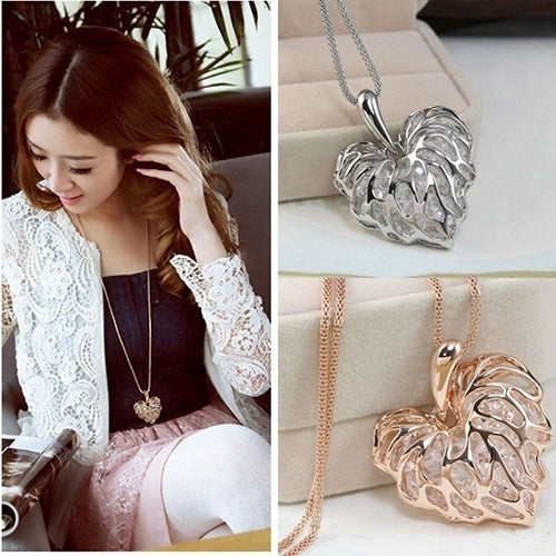 Women Fashion Hollow Heart Bib Statement Long Sweater Chain Necklace Jewelry Image 2