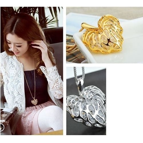 Women Fashion Hollow Heart Bib Statement Long Sweater Chain Necklace Jewelry Image 3