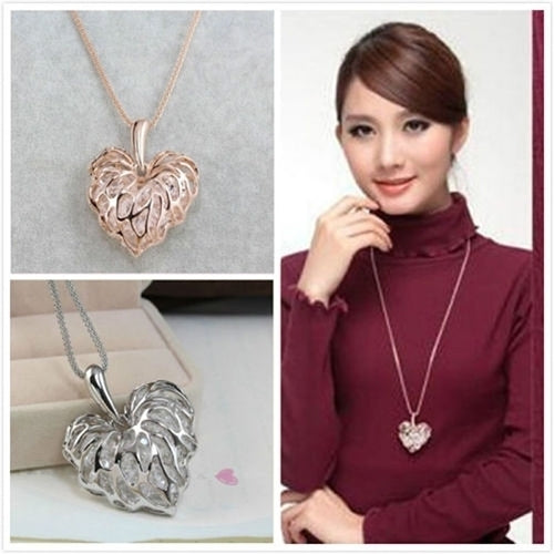 Women Fashion Hollow Heart Bib Statement Long Sweater Chain Necklace Jewelry Image 4