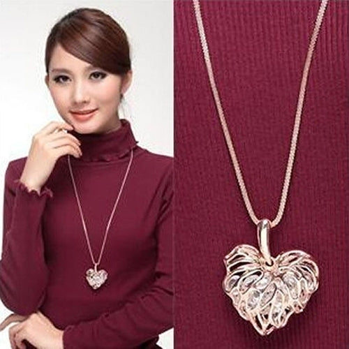 Women Fashion Hollow Heart Bib Statement Long Sweater Chain Necklace Jewelry Image 4