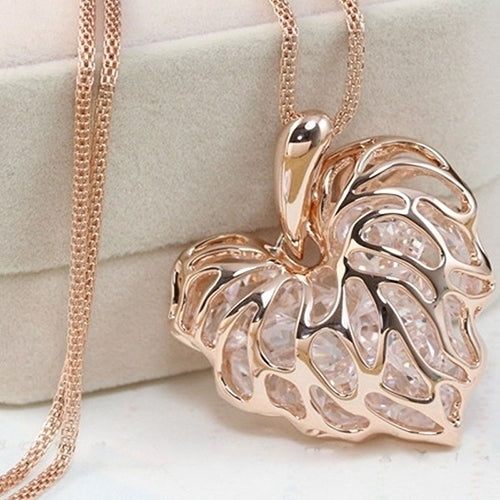 Women Fashion Hollow Heart Bib Statement Long Sweater Chain Necklace Jewelry Image 6