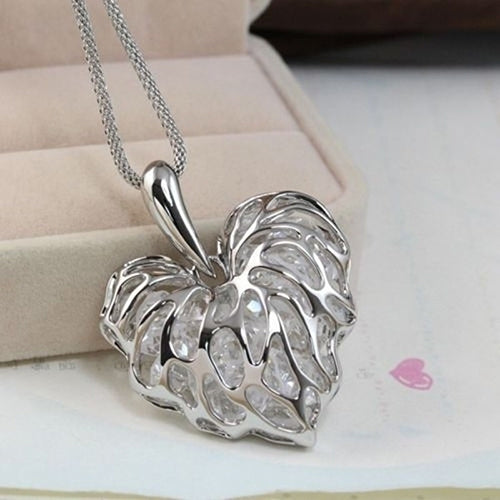 Women Fashion Hollow Heart Bib Statement Long Sweater Chain Necklace Jewelry Image 7