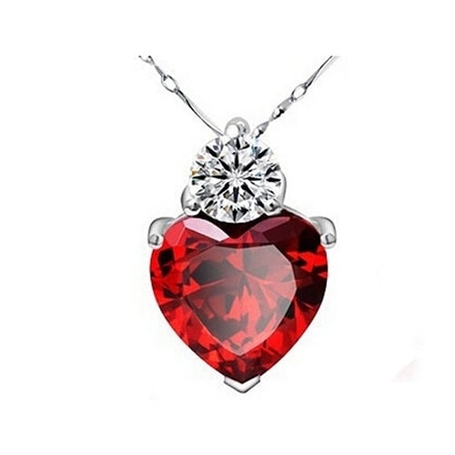 Women Heart Shape Rhinestone Pendant Silver Tone Chain Necklace Jewelry Gift Image 1