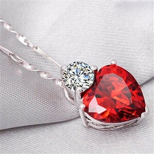 Women Heart Shape Rhinestone Pendant Silver Tone Chain Necklace Jewelry Gift Image 3