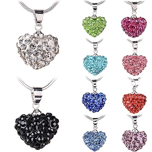 Womens Fashion Sweet Inlaid Rhinestone Love Heart Pendant Short Necklace Gift Image 1