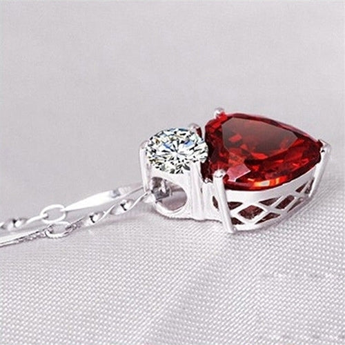 Women Heart Shape Rhinestone Pendant Silver Tone Chain Necklace Jewelry Gift Image 4