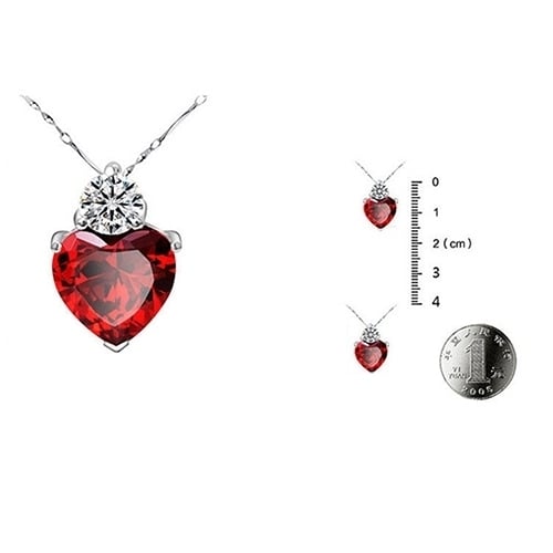 Women Heart Shape Rhinestone Pendant Silver Tone Chain Necklace Jewelry Gift Image 4