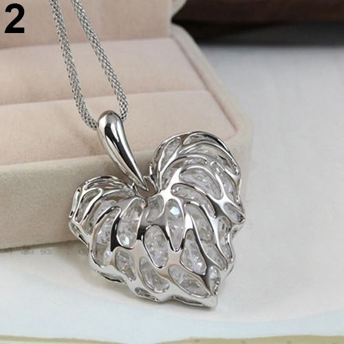 Women Fashion Hollow Heart Bib Statement Long Sweater Chain Necklace Jewelry Image 11