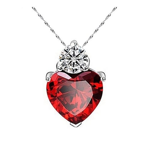 Women Heart Shape Rhinestone Pendant Silver Tone Chain Necklace Jewelry Gift Image 6