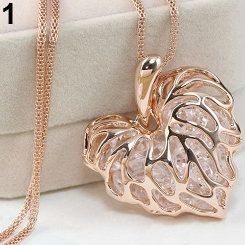 Women Fashion Hollow Heart Bib Statement Long Sweater Chain Necklace Jewelry Image 12