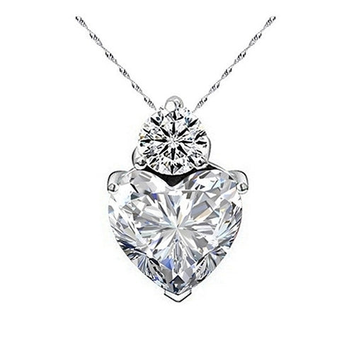 Women Heart Shape Rhinestone Pendant Silver Tone Chain Necklace Jewelry Gift Image 7