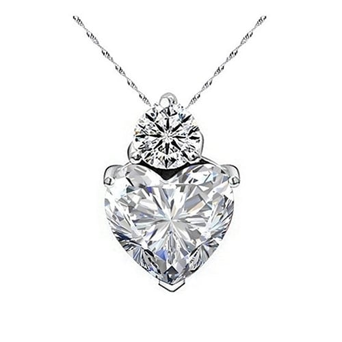 Women Heart Shape Rhinestone Pendant Silver Tone Chain Necklace Jewelry Gift Image 1