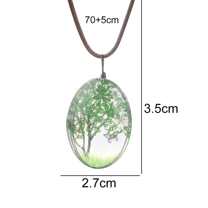 Creative Women Dry Flowers Oval Pendant Faux Leather Rope Sweater Chain Necklace Image 12