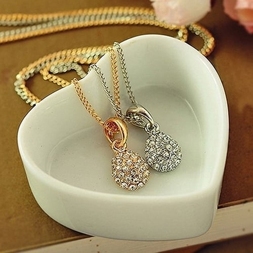 Womens Fashion Shiny Rhinestone Waterdrop Pendant Long Chain Sweater Necklace Image 2